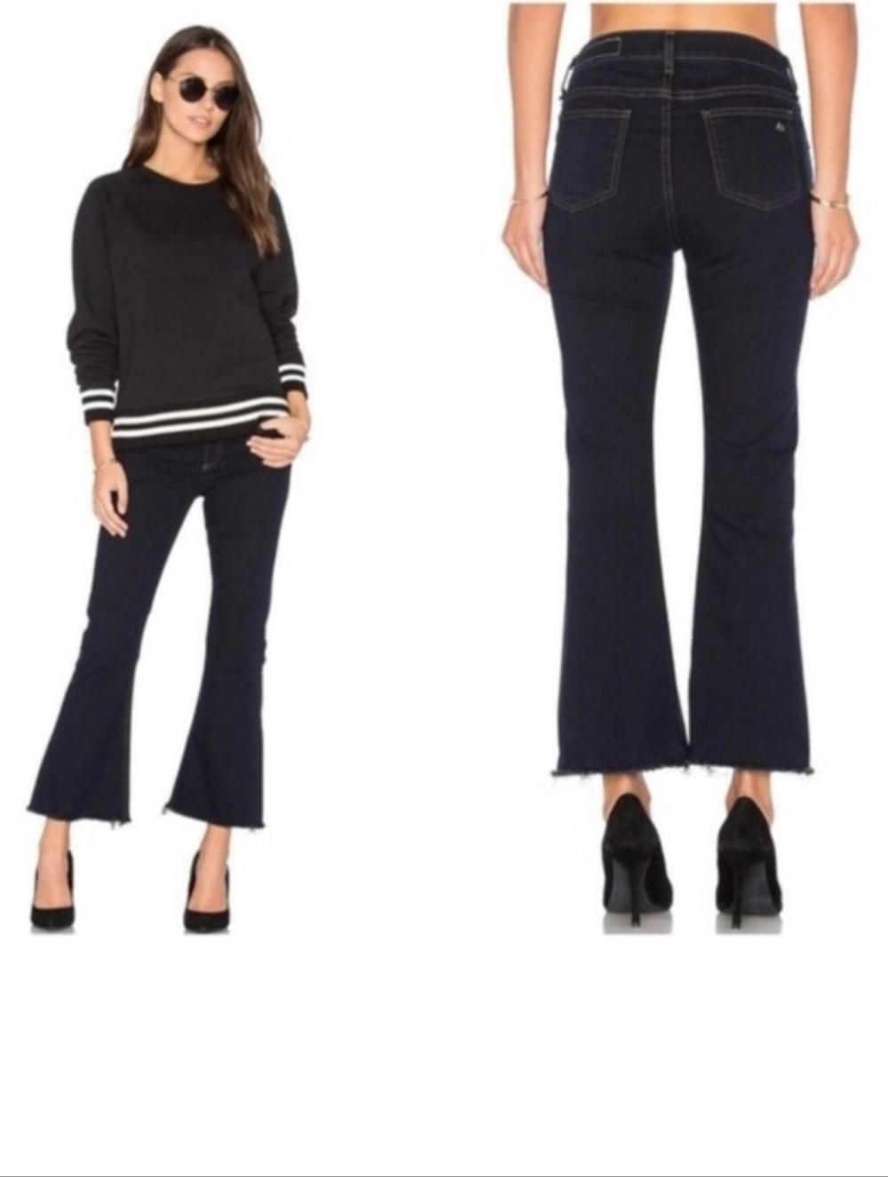 Rag & Bone 10” Crop Flare Jeans Size 32 Black Raw Hem High Rise